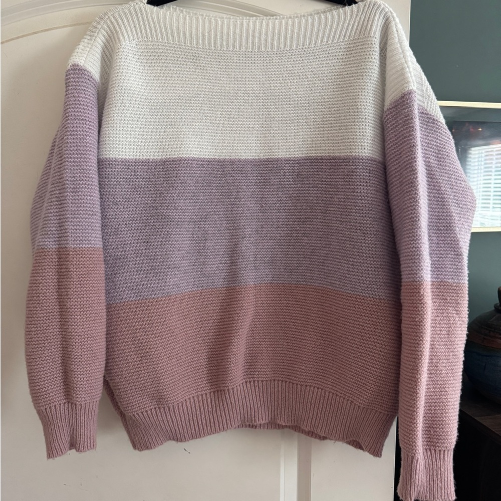 SHEIN Colorblock Sweater - White, Lavender, and Pink
